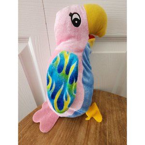 Stuffed Parrot Pink Bird Plush Blue Chest Macaw Cockatiel Animal 9" EUC